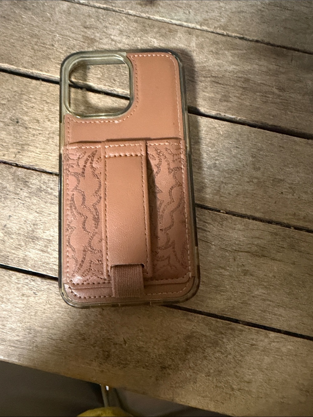 Women’s Tan Leather-Style Phone Case with Card Pocket and Strap